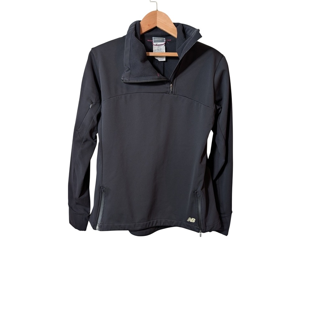 New Balance Womens Black Quarter Zip Grid Fleece Lined Softshell Pullover Jacket